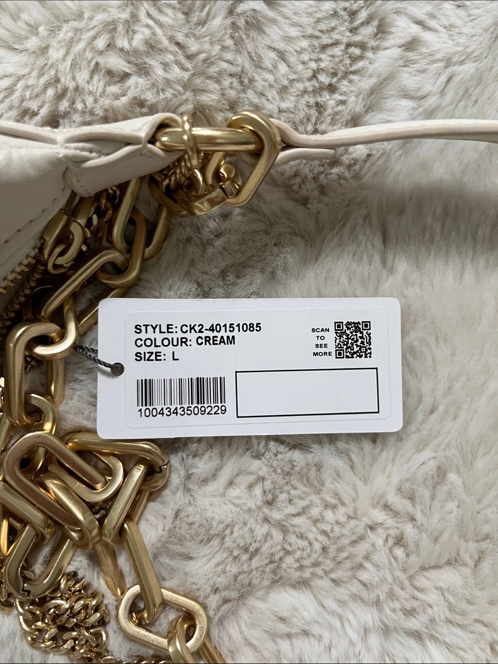 Charles & Keith Cream Quilted Crescent Bag with Gold Chains - Picture 4 of 9